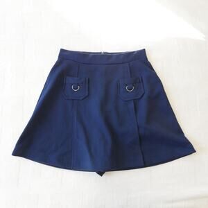 High waisted mini skirt skort navy blue mod 80s vintage polyester s/m